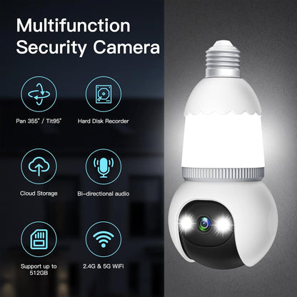 🔥All-New Upgrade✨4MP Light Bulb Security Camera 5G&2.4GHz Wireless Outdoor Indoor Camera with Night Vision